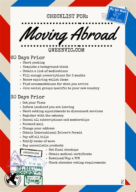 checklist for moving abroad for a year